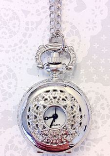shiny silver pocket watch pendant by sugar + style