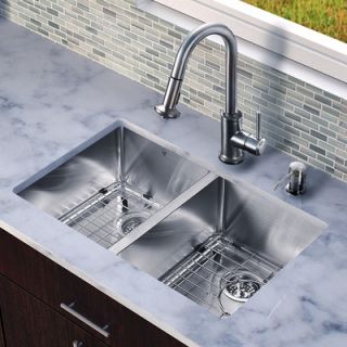 Vigo 29.25 x 18.5 Zero Radius Double Bowl Kitchen Sink with Pull Out