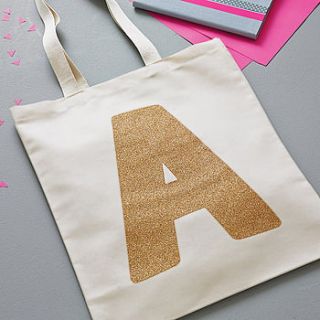gold glitter initial tote bag by alphabet bags