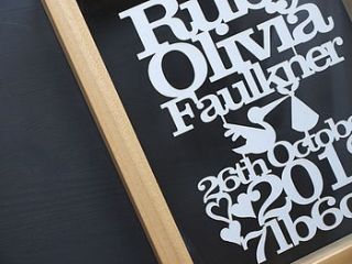 personalised new baby paper cut by papercuts by cefuk