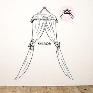 personalised princess bed canopy wall sticker by oakdene designs