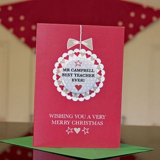 personalised best teacher christmas card by bedcrumb