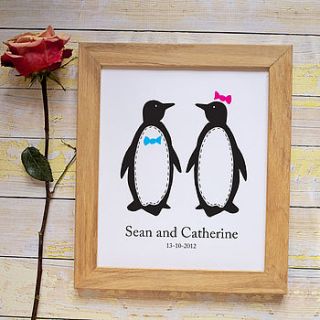 personalised penguin pairs print by claire close