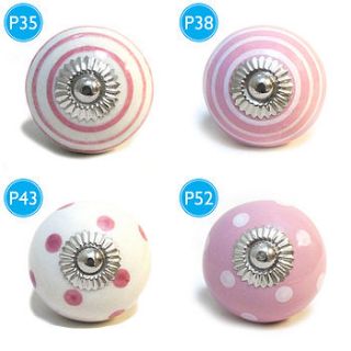 pink spots & stripes ceramic cupboard knob by pushka knobs