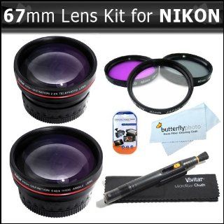 67mm Bundle WIDE ANGLE MACRO LENS + 2X TELEPHOTO LENS + 3 PC. FILTER KIT FOR THE NIKON D3200 D3000, D3100, D5000, D7000 DSLR CAMERAS.THESE LENSES AND FILTERS WILL ATTACH DIRECTLY TO THE FOLLOWING NIKON LENSES 18 105mm, 18 135mm, + LCD Screen Protectors + 