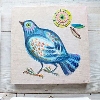 summer birds mini canvas by debbie bellaby illustration