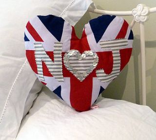 personalised union jack heart cushion by jojo accessories