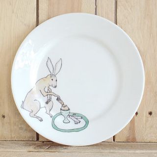 hare eating egg design side plate by mellor ware