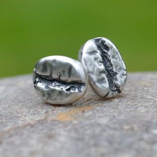 handmade silver coffee bean earrings by muriel & lily
