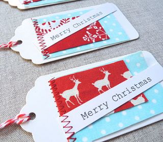 set of 10 christmas fabric patch gift tags by sew sweet violet