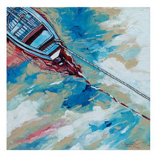 boat and a rope canvas painting by stuart roy