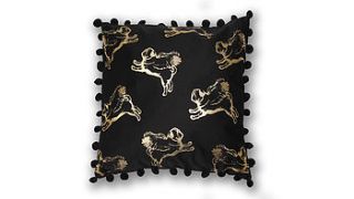metallic gold flying multi pug cushion cover by pugs might fly
