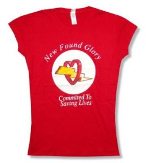 Juniors New Found Glory Saving Lives Red Baby Doll T Shirt (Medium) Fashion T Shirts