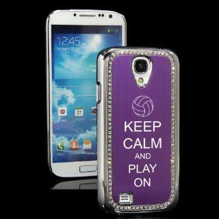 Purple Samsung Galaxy S4 S IV i9500 Rhinestone Crystal Bling Hard Back Case Cover KS421 Keep Calm and Play On Volleyball Cell Phones & Accessories