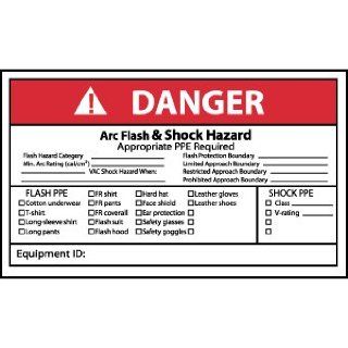 Labels   Danger, Arc Flash & Shock Hazard, 3X5, Adhesive Vinyl, 5/Pk Industrial Warning Signs