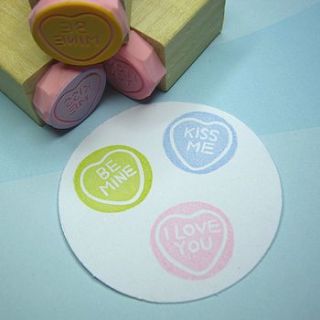 mini message hearts hand carved rubber stamps by skull and cross buns