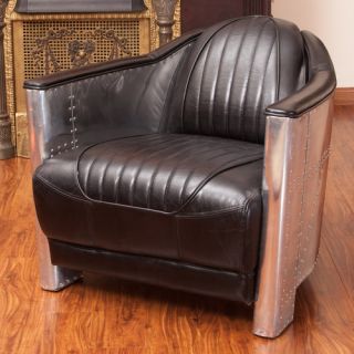 Home Loft Concept Manado Channeled Brown Leather and Metal Club Chair
