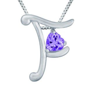 Sterling Silver Amethyst Letter "F" Pendant Necklace,18" Jewelry
