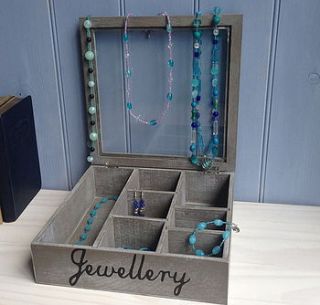 wooden jewellery box with glass lid by not a jewellery box