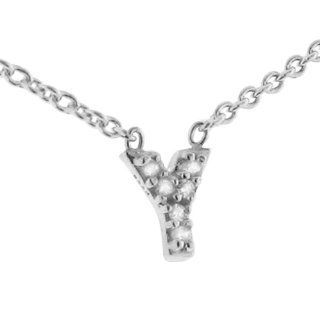 Sterling Silver Cubic Zirconia Mini Initial Letter"Y" Necklace [Jewelry] Pendant Necklaces Jewelry