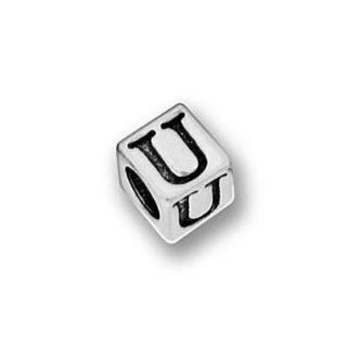 Pewter Lead Free Alphabet Cube Bead Letter "U" 5.5mm (1)