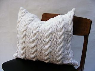 chunky cable cushion   handknit in white by s t r i k k handknits