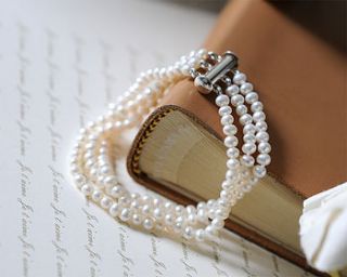 three strand white pearl bracelet by victoria jill