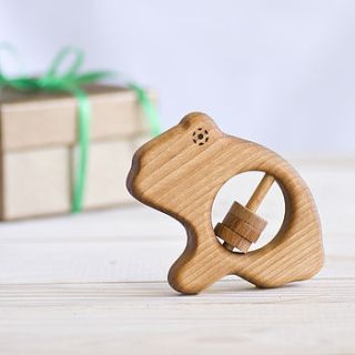 organic wooden frog baby rattle by wooden toy gallery