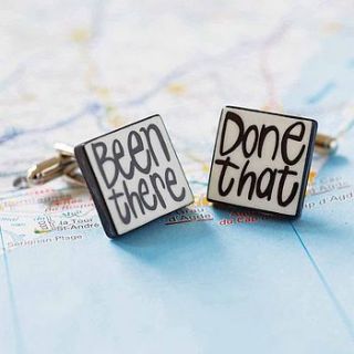 'been there done that' cufflinks by mary fellows