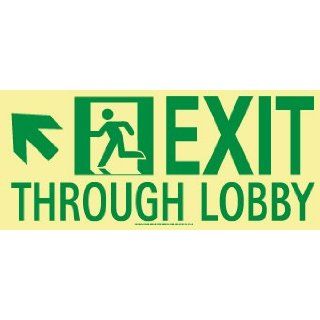 Nyc Exit Through Lobby Sign, Up Left, 7X16, Rigid, 7550 Glo Brite, Mea Approved Industrial Warning Signs