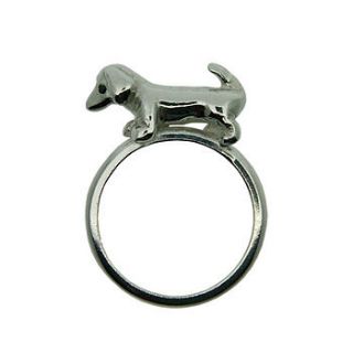 sausage dog ring silver and black diamond by rock cakes