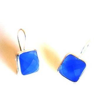 electric blue silver earrings   square drop by amara amara
