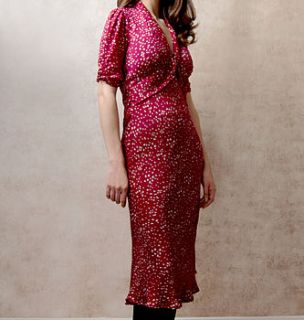 sable midi dress in ruby heart print by nancy mac