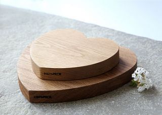 pair of wooden oak heart chopping boards by hop & peck