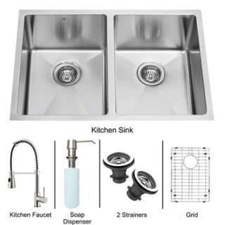 Vigo 29 x 20 x 9.9 Double Bowl Kitchen Sink with Sprayer Faucet