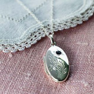 silver oval locket necklace with amythst by martha jackson