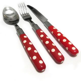 red and white spotted polka dot cutlery set by pushka knobs