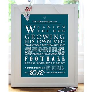 typographic 'what does… love?' art print by mimi & mae