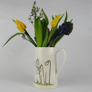 hand painted personalised snowdrop jug by fired arts and crafts