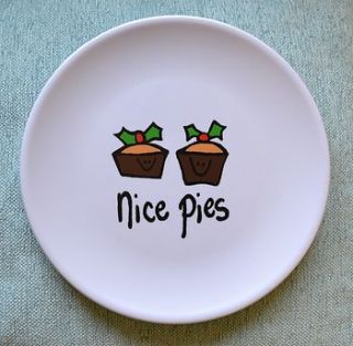 'nice pies' christmas melamine plate by peas in a pod