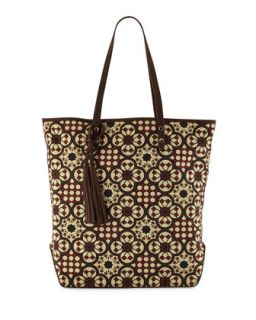Mosaic Patterned Canvas Tote, Brown
