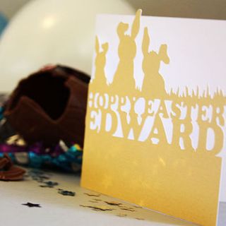 personalised 'hoppy easter' card by whole in the middle