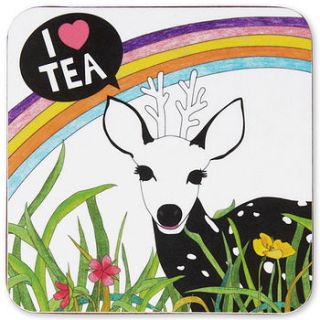 i love tea deer coaster or set by superfumi