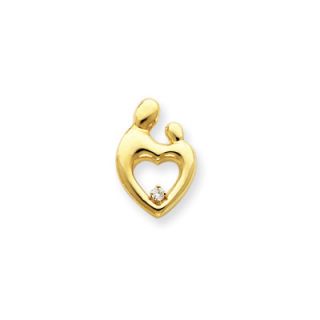 Jewelryweb 14 k Gold Heart Rough Diamond Mother and Child Pendant