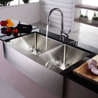 Kraus 36 Farmhouse 70/30 Double Bowl Kitchen Sink with Faucet and