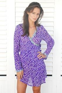 purple silk wrap beaded kaftan top by louise sandberg london