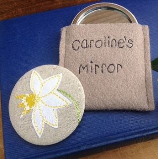 daffodil handbag mirror by caroline watts embroidery