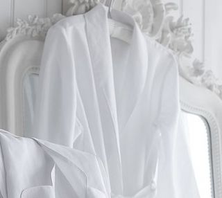 white linen long sleeved spring dressing gown by the comfi cottage