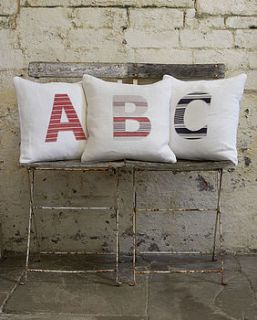 vintage linen alphabet cushion by angel linens