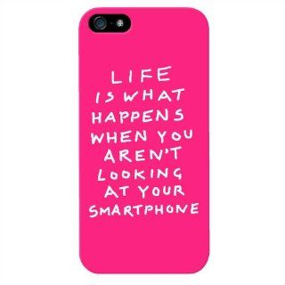 Life is what happensPink Rubberised Hard Back Cover Case for iPhone 5 / 5S Cell Phones & Accessories